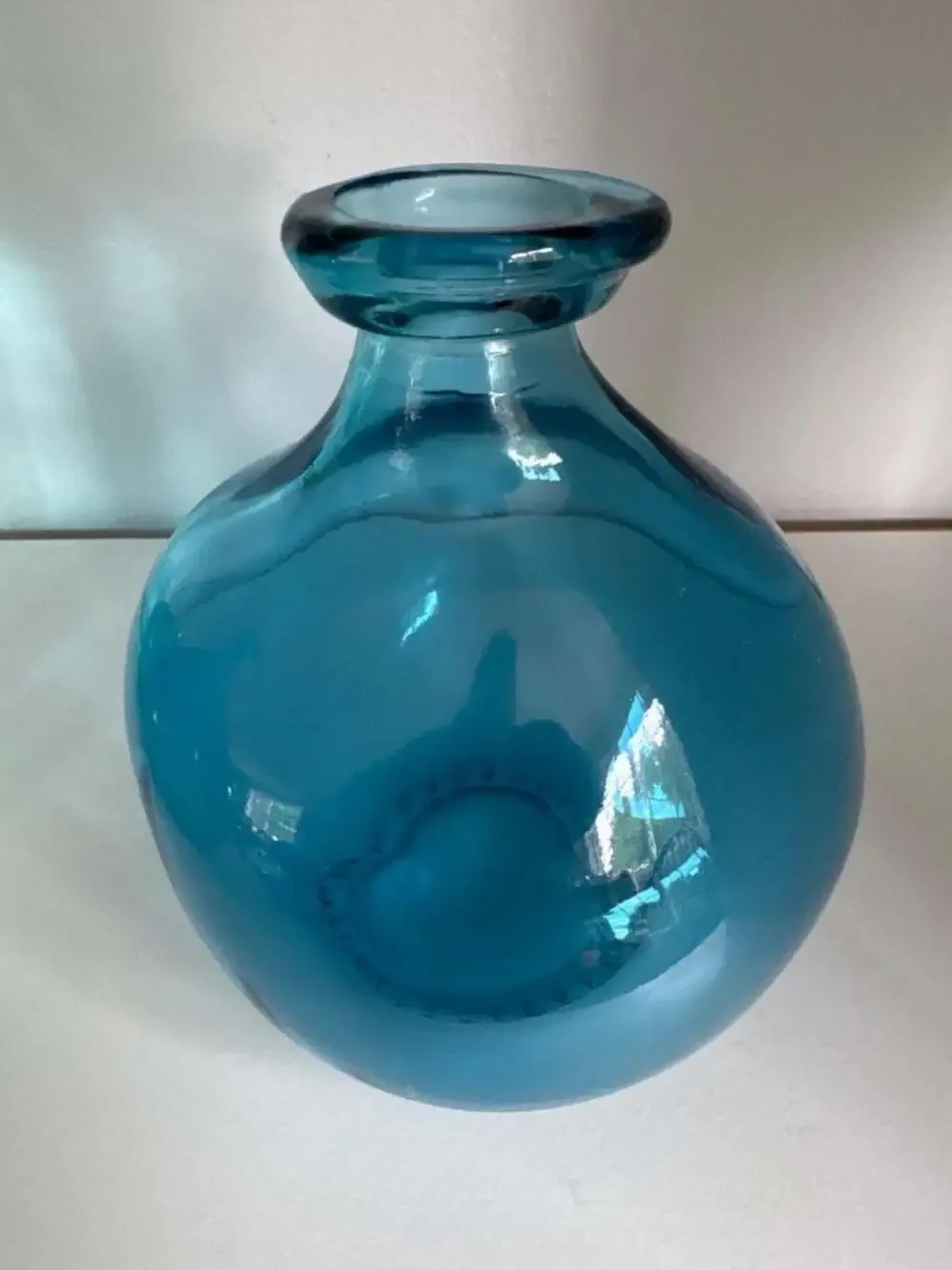 Vidrios San Miguel Hand Blown Recycled Glass Bulb Vase Aqua Blue Spain